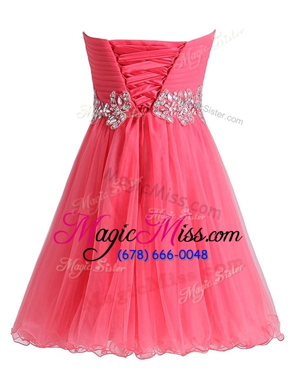 wholesale best selling watermelon red sleeveless chiffon lace up dress for prom for prom and party