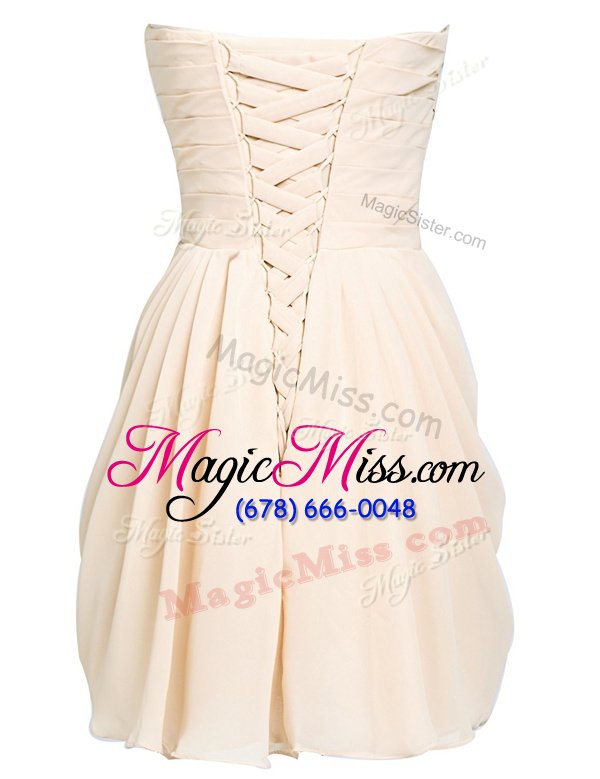 wholesale enchanting sleeveless chiffon knee length lace up prom dress in light yellow for with ruching