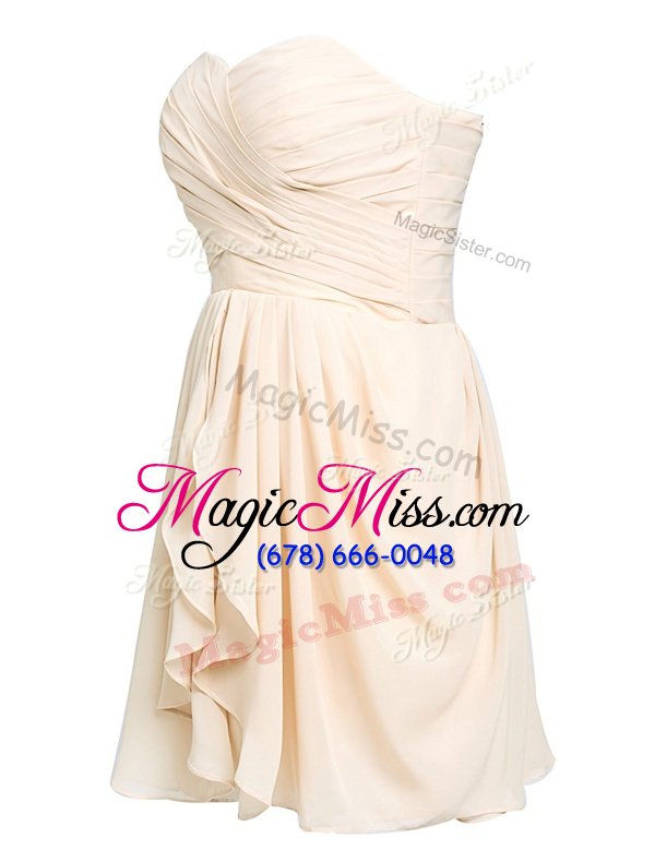 wholesale enchanting sleeveless chiffon knee length lace up prom dress in light yellow for with ruching