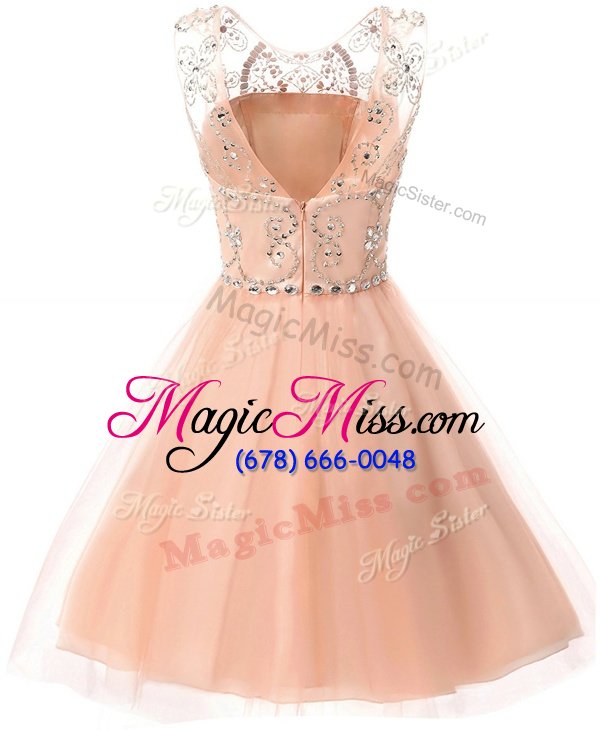 wholesale captivating scoop knee length zipper baby pink and in for prom and party with beading