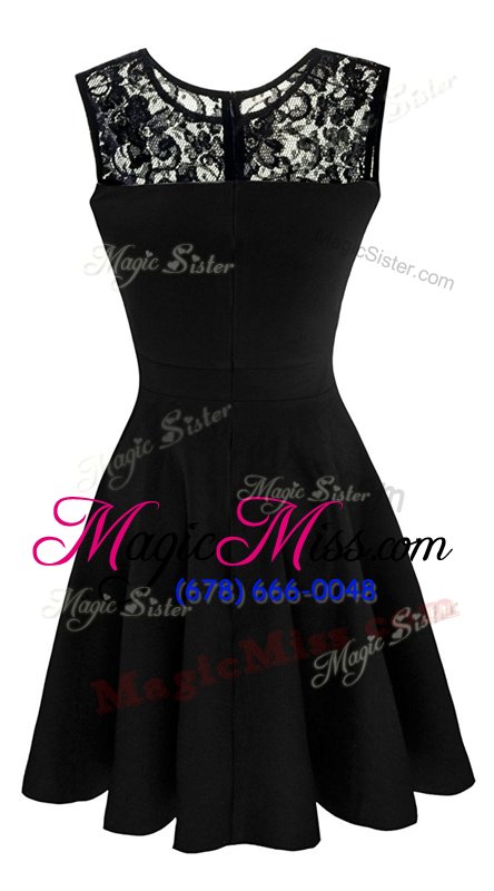 wholesale delicate black satin zipper scoop sleeveless tea length prom dresses lace