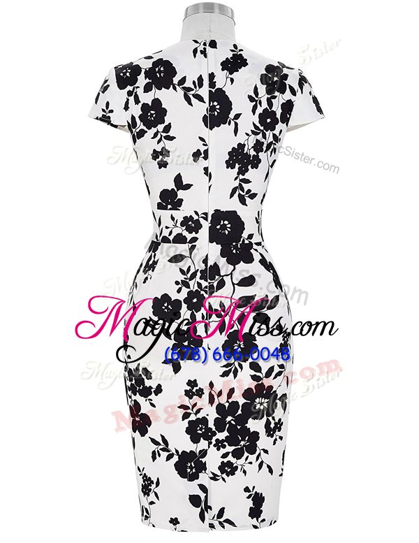 wholesale enchanting pattern and belt prom evening gown white and black zipper short sleeves knee length