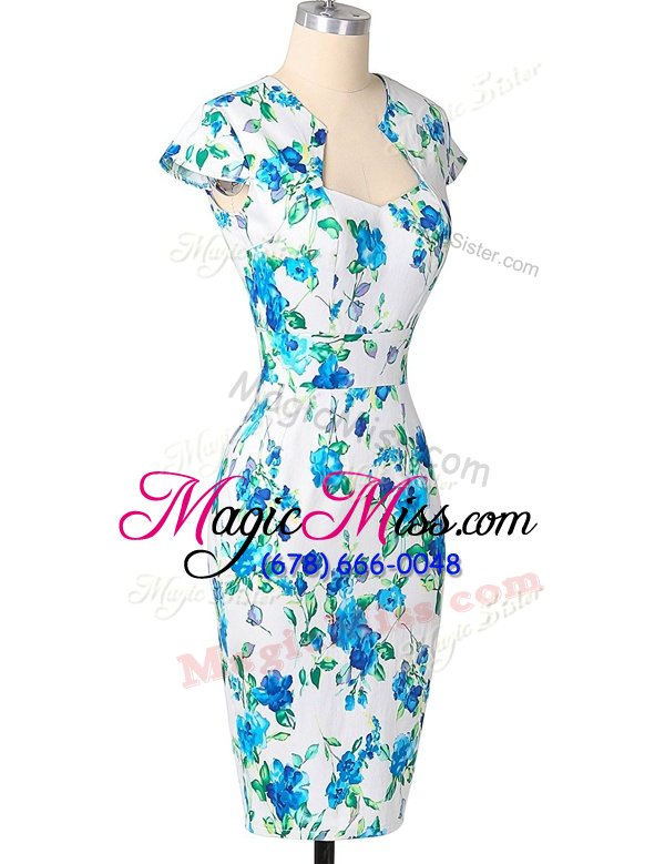 wholesale hot selling sweetheart cap sleeves mother of the bride dress knee length pattern and belt white chiffon