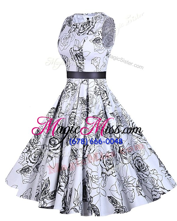 wholesale latest scoop white and black chiffon zipper prom gown sleeveless knee length sashes|ribbons and pattern