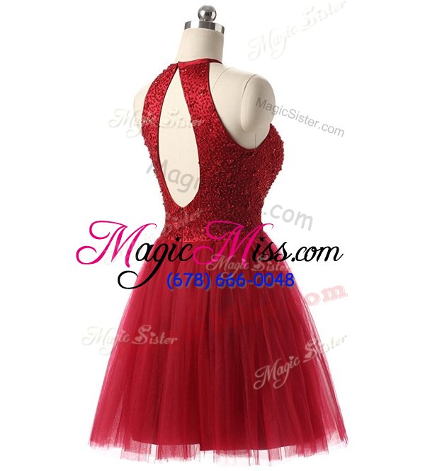 wholesale comfortable scoop wine red sleeveless chiffon zipper homecoming party dress for prom and party