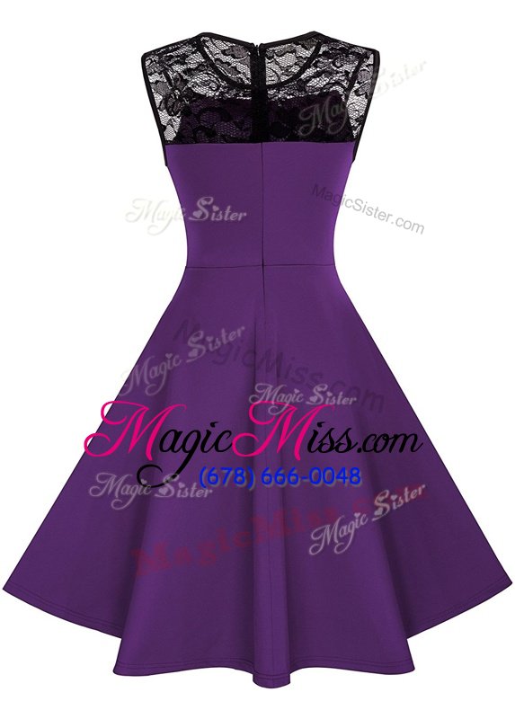 wholesale noble burgundy satin zipper scoop sleeveless knee length prom dresses lace