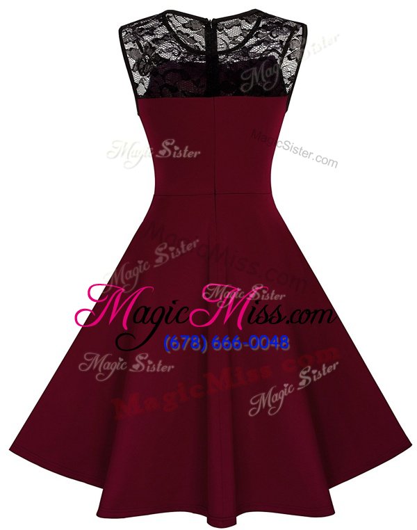 wholesale simple scoop sleeveless zipper prom dress wine red satin