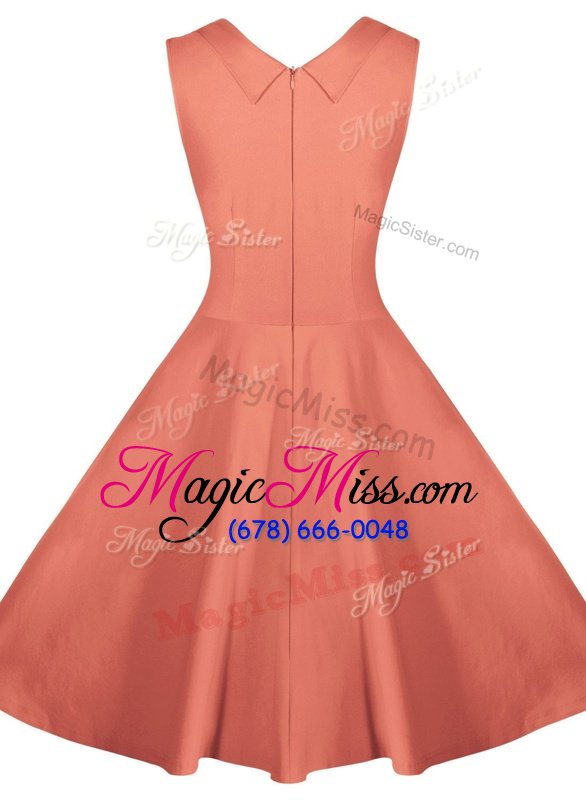 wholesale orange red a-line sweetheart sleeveless satin knee length zipper ruching prom party dress