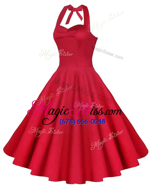 wholesale hot selling sweetheart sleeveless backless party dress for girls red satin