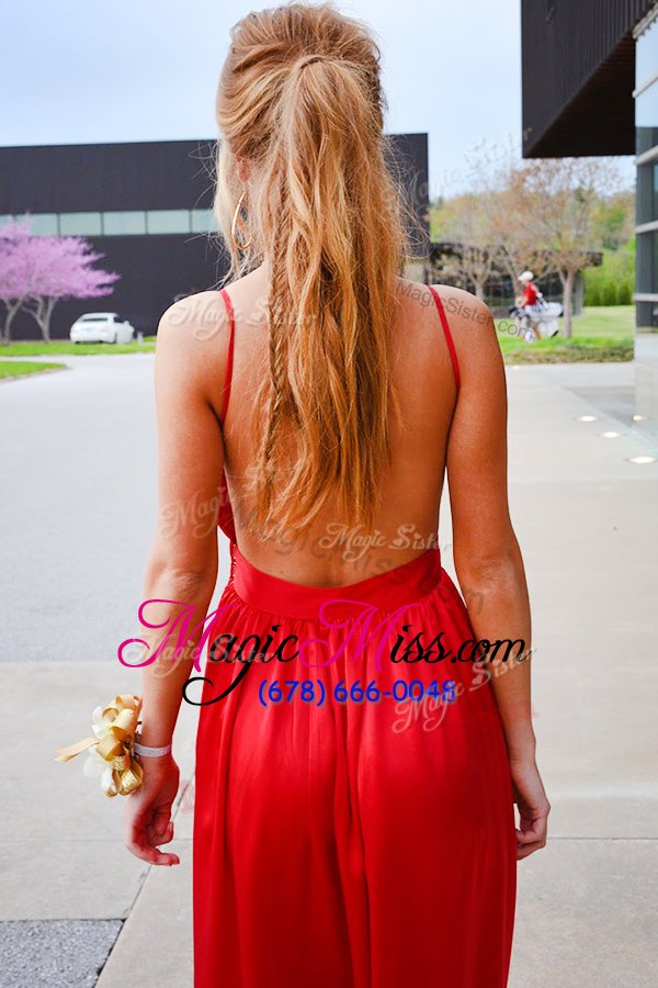 wholesale red a-line 1 homecoming dress backless stretch satin sleeveless floor-length