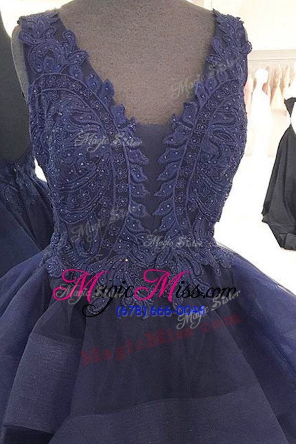wholesale luxurious organza sleeveless floor length military ball dresses and beading and appliques and ruffles