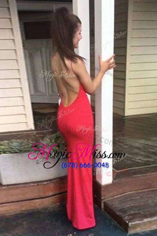wholesale wonderful mermaid scoop sleeveless elastic woven satin floor length backless celebrity evening dresses in red for with ruching
