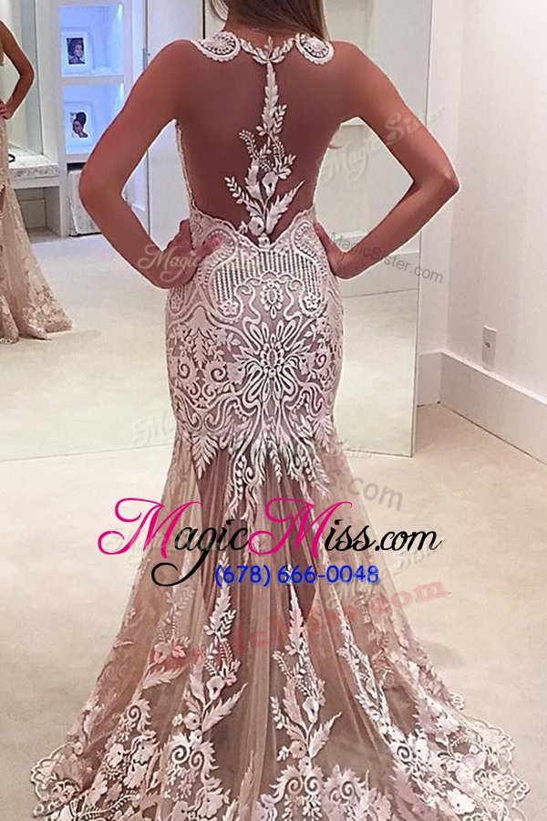 wholesale best mermaid champagne homecoming dress prom and for with lace and appliques scoop sleeveless sweep train zipper