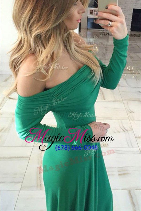 wholesale unique green off the shoulder zipper ruching homecoming dress long sleeves