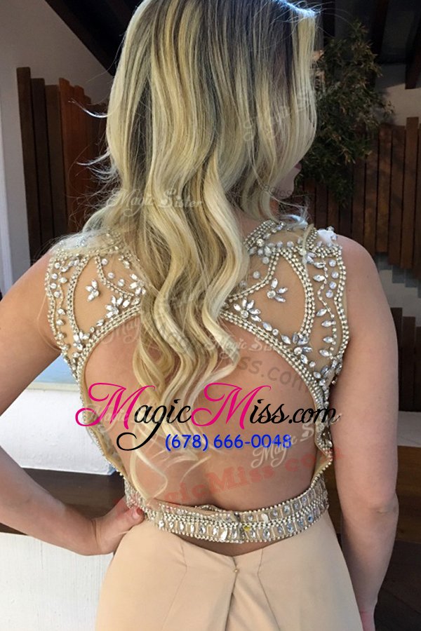 wholesale adorable mermaid chiffon scoop sleeveless sweep train backless beading in champagne