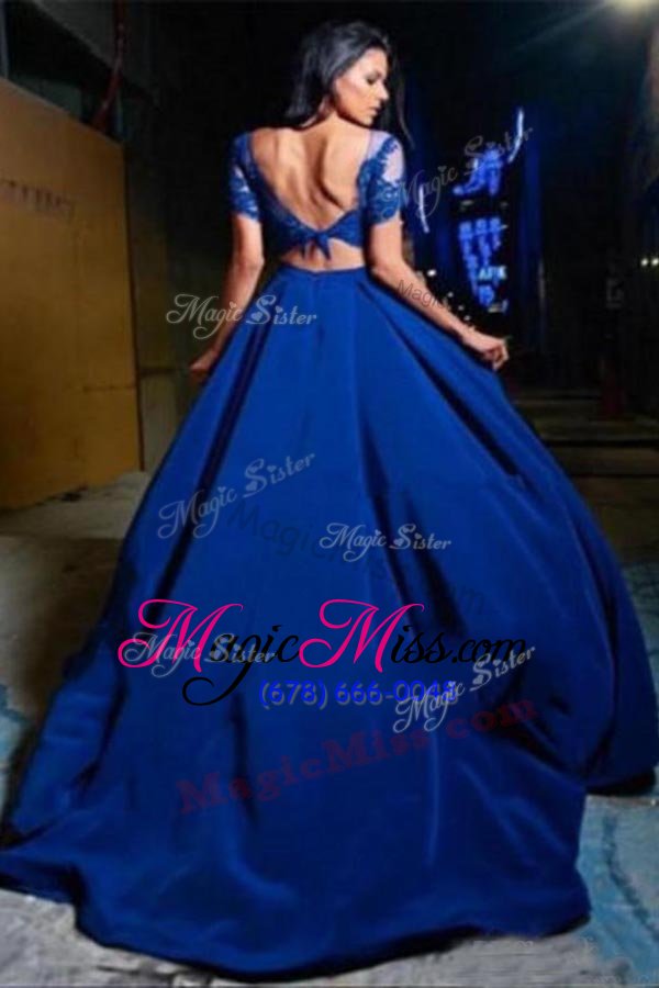 wholesale fine short sleeves court train backless beading and appliques mother of the bride dress