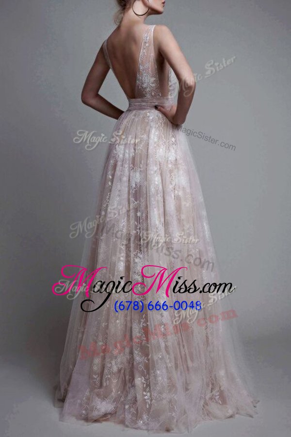 wholesale smart champagne zipper prom dresses lace sleeveless floor length