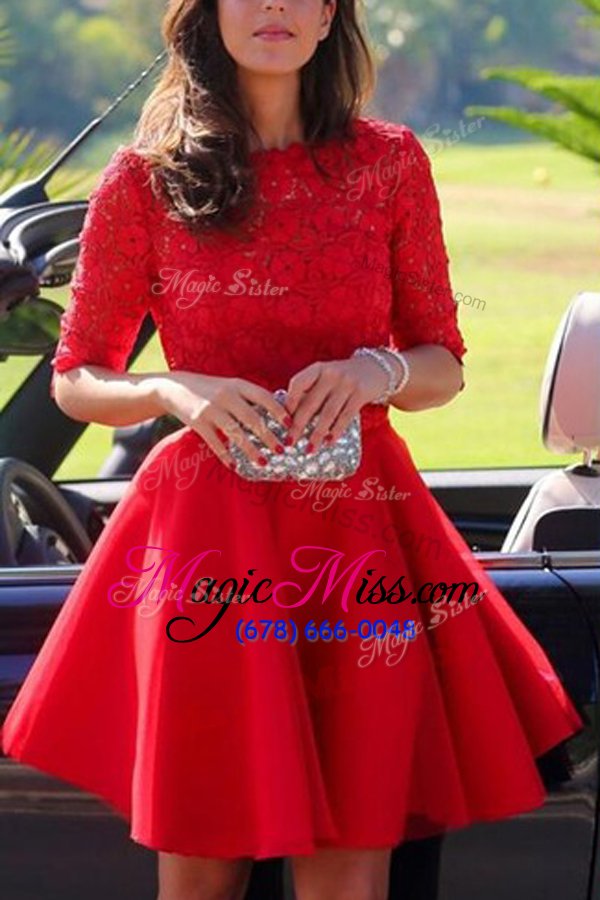 wholesale new style halter top red half sleeves lace backless evening dress for prom and party