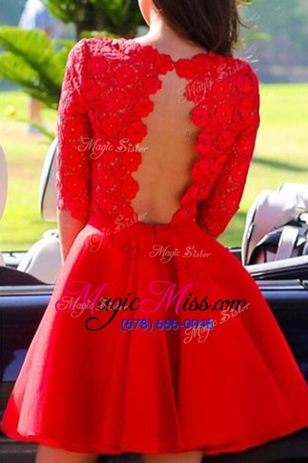 wholesale new style halter top red half sleeves lace backless evening dress for prom and party