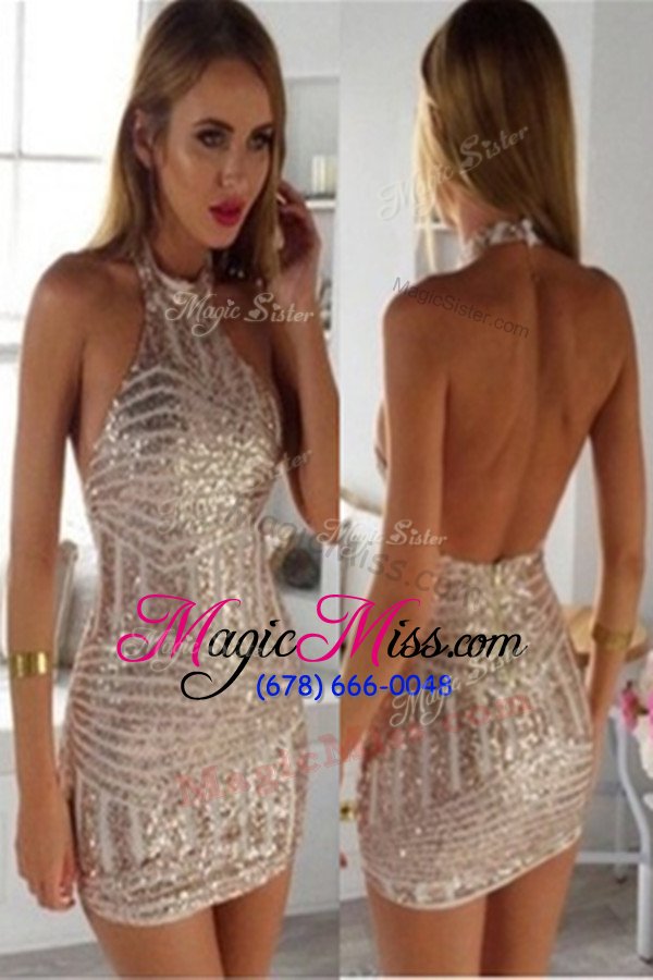 wholesale attractive halter top gold sleeveless tulle zipper juniors party dress for prom and party