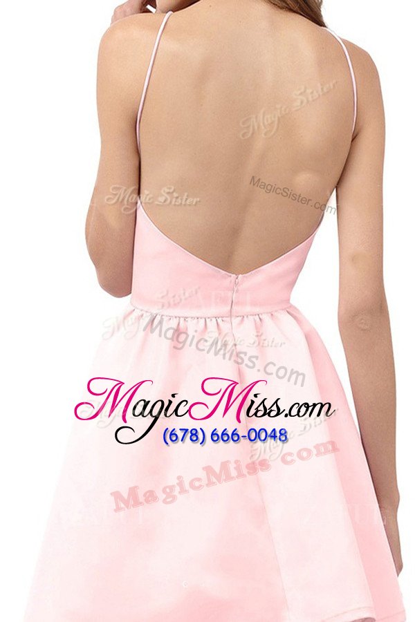 wholesale classical pink a-line ruching backless satin sleeveless mini length