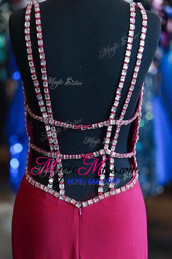 wholesale elegant fuchsia satin zipper v-neck sleeveless floor length prom evening gown sashes|ribbons