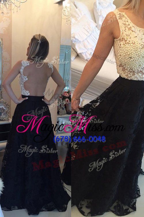 wholesale enchanting scoop sleeveless side zipper prom gown white and black lace