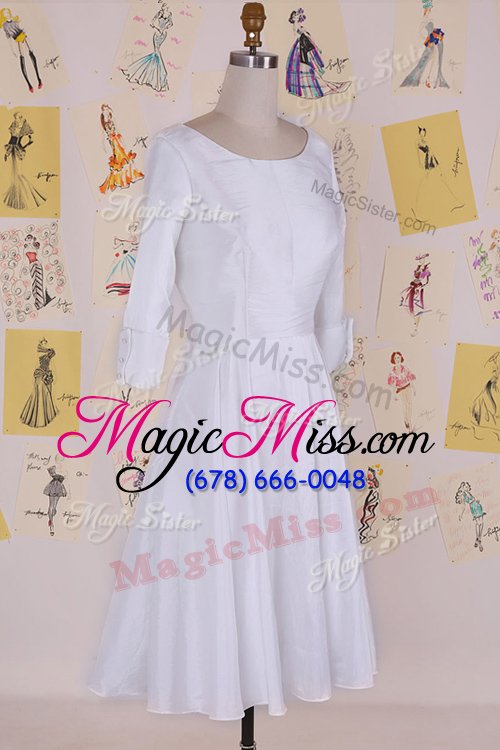 wholesale unique scoop half sleeves zipper mother of the bride dress white chiffon