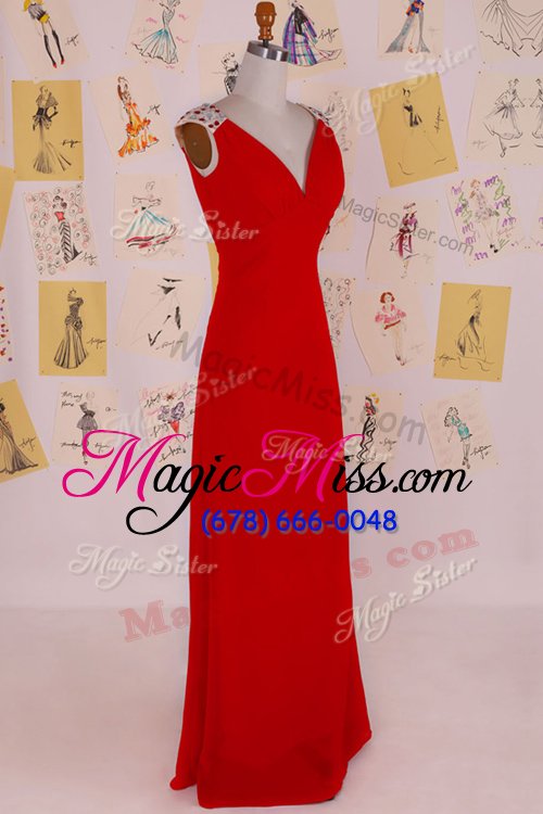 wholesale fine red v-neck neckline beading homecoming dresses sleeveless backless