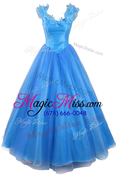 wholesale baby blue zipper ball gown prom dress ruching and pick ups sleeveless floor length