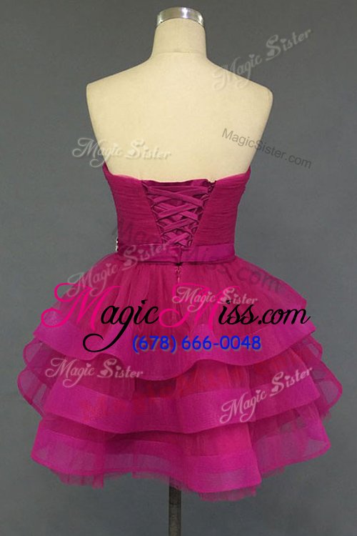 wholesale traditional hot pink sleeveless beading mini length evening dress