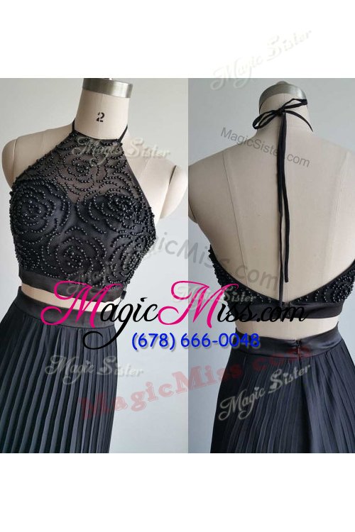 wholesale edgy halter top with train zipper prom dresses black and in for prom and party with beading court train