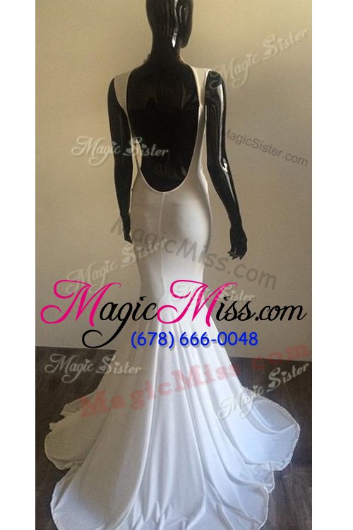 wholesale vintage mermaid with train backless evening wear white and in for prom and party with ruching brush train