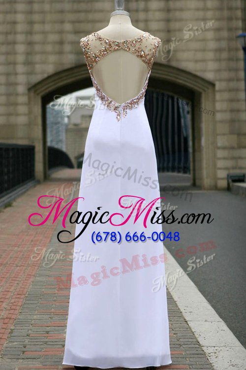 wholesale superior scoop white sleeveless chiffon backless prom gown for prom and party