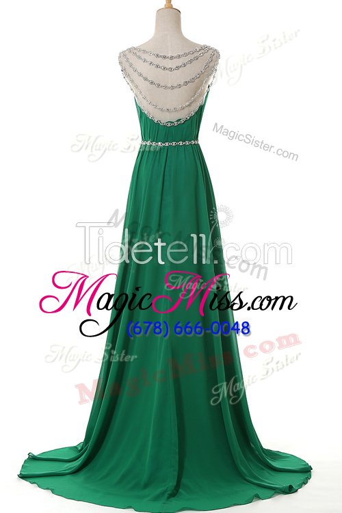 wholesale chic scoop sleeveless sweep train belt side zipper prom gown