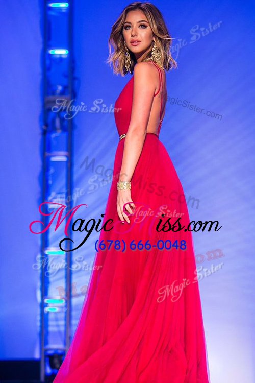 wholesale nice watermelon red prom gown prom and party and for with belt v-neck sleeveless backless