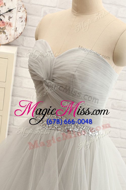 wholesale excellent grey a-line beading lace up tulle sleeveless