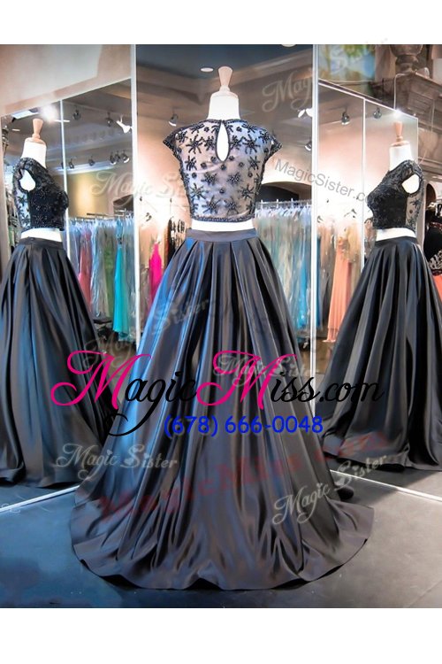 wholesale chic black scoop neckline lace and ruching evening dress sleeveless clasp handle