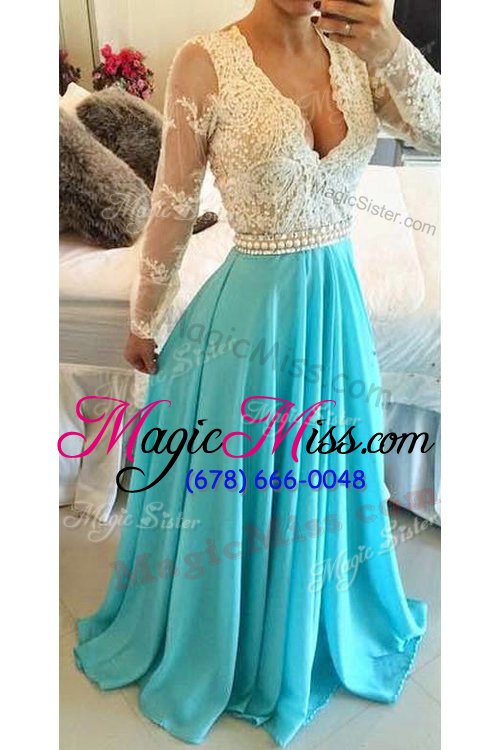 wholesale traditional long sleeves floor length lace backless with blue