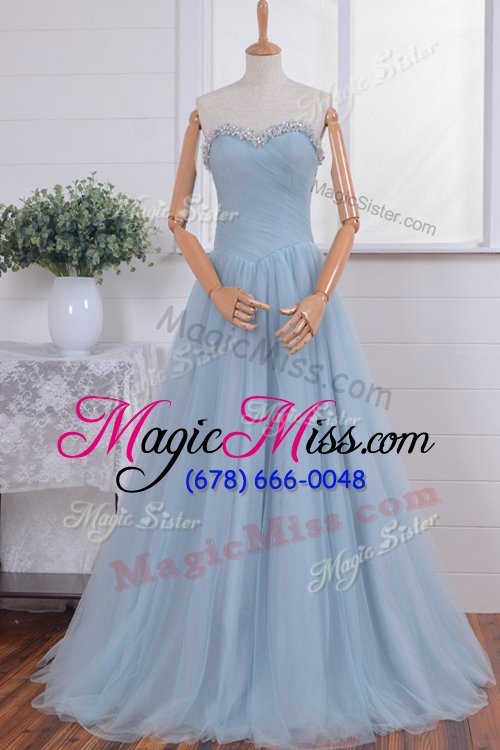 wholesale hot selling pink organza zipper prom evening gown sleeveless with train sweep train beading and ruching