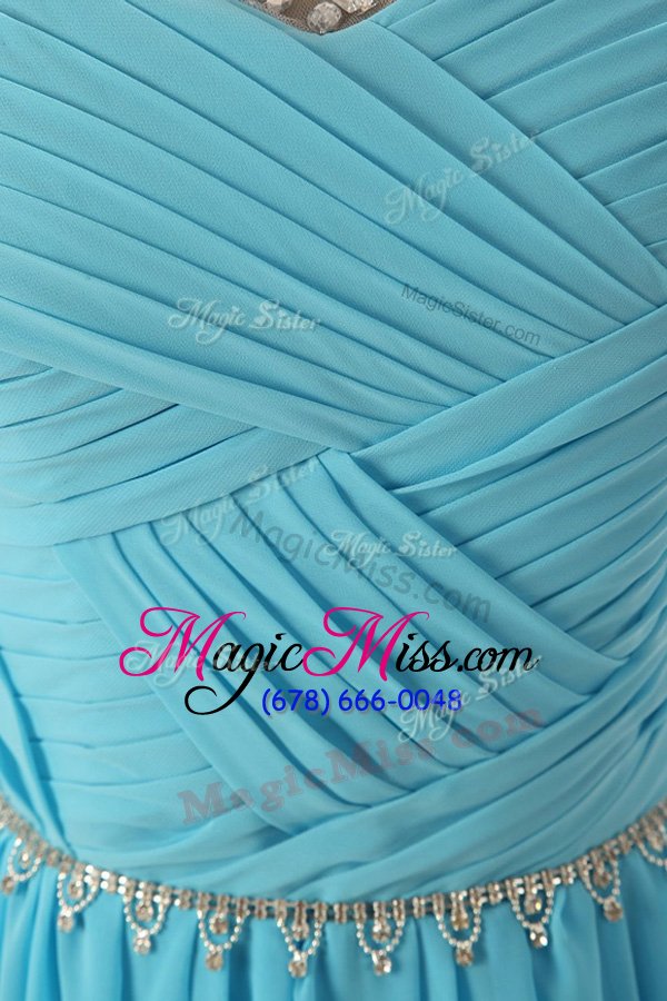 wholesale spectacular blue a-line chiffon scoop sleeveless beading with train zipper homecoming dress sweep train