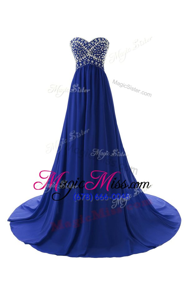 wholesale chic red and blue and green zipper sweetheart beading prom evening gown chiffon sleeveless court train