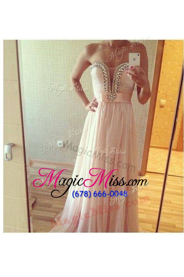 wholesale high quality strapless sleeveless zipper prom gown pink chiffon