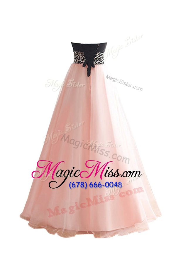 wholesale fashion beading glitz pageant dress baby pink lace up sleeveless floor length