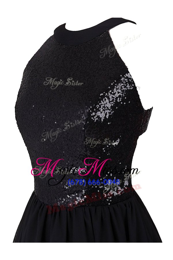 wholesale latest sequins scoop sleeveless criss cross dress for prom black chiffon