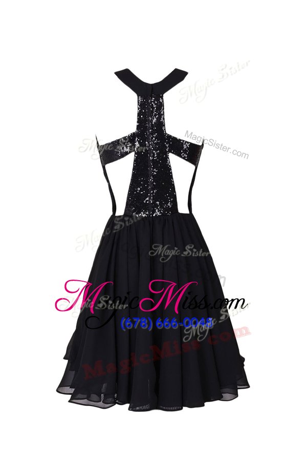 wholesale latest sequins scoop sleeveless criss cross dress for prom black chiffon