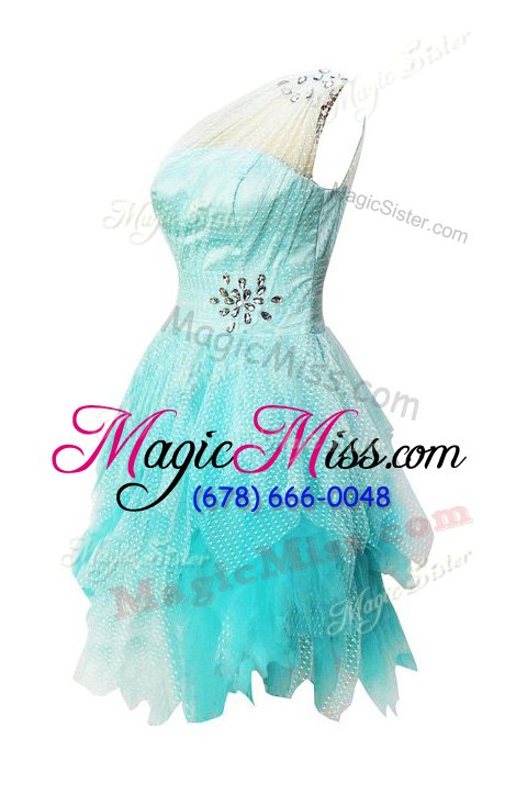 wholesale decent light blue one shoulder side zipper beading prom evening gown sleeveless