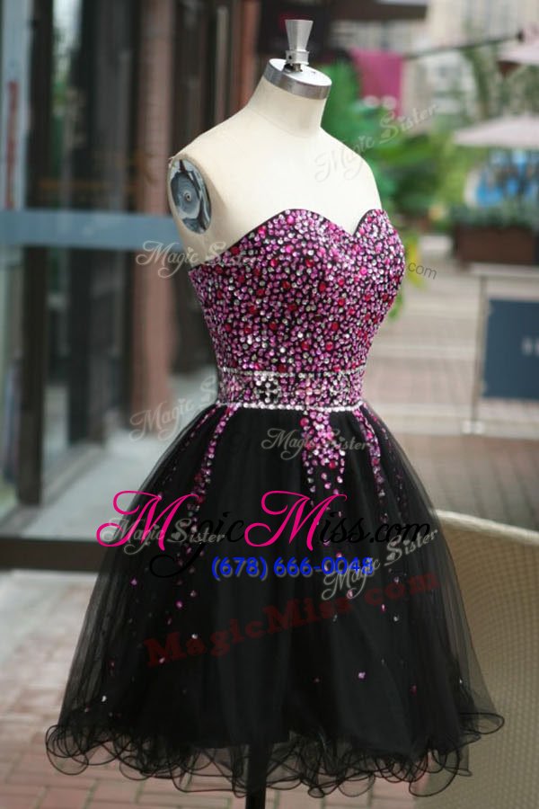 wholesale knee length black prom evening gown organza sleeveless beading