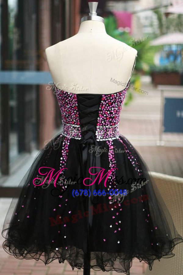 wholesale knee length black prom evening gown organza sleeveless beading