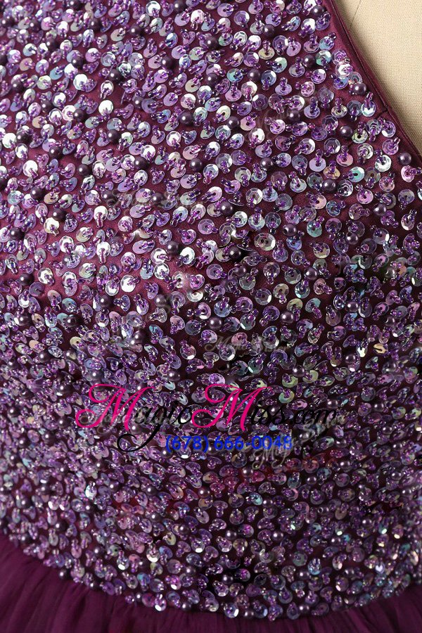 wholesale hot sale purple halter top zipper sequins prom party dress sleeveless